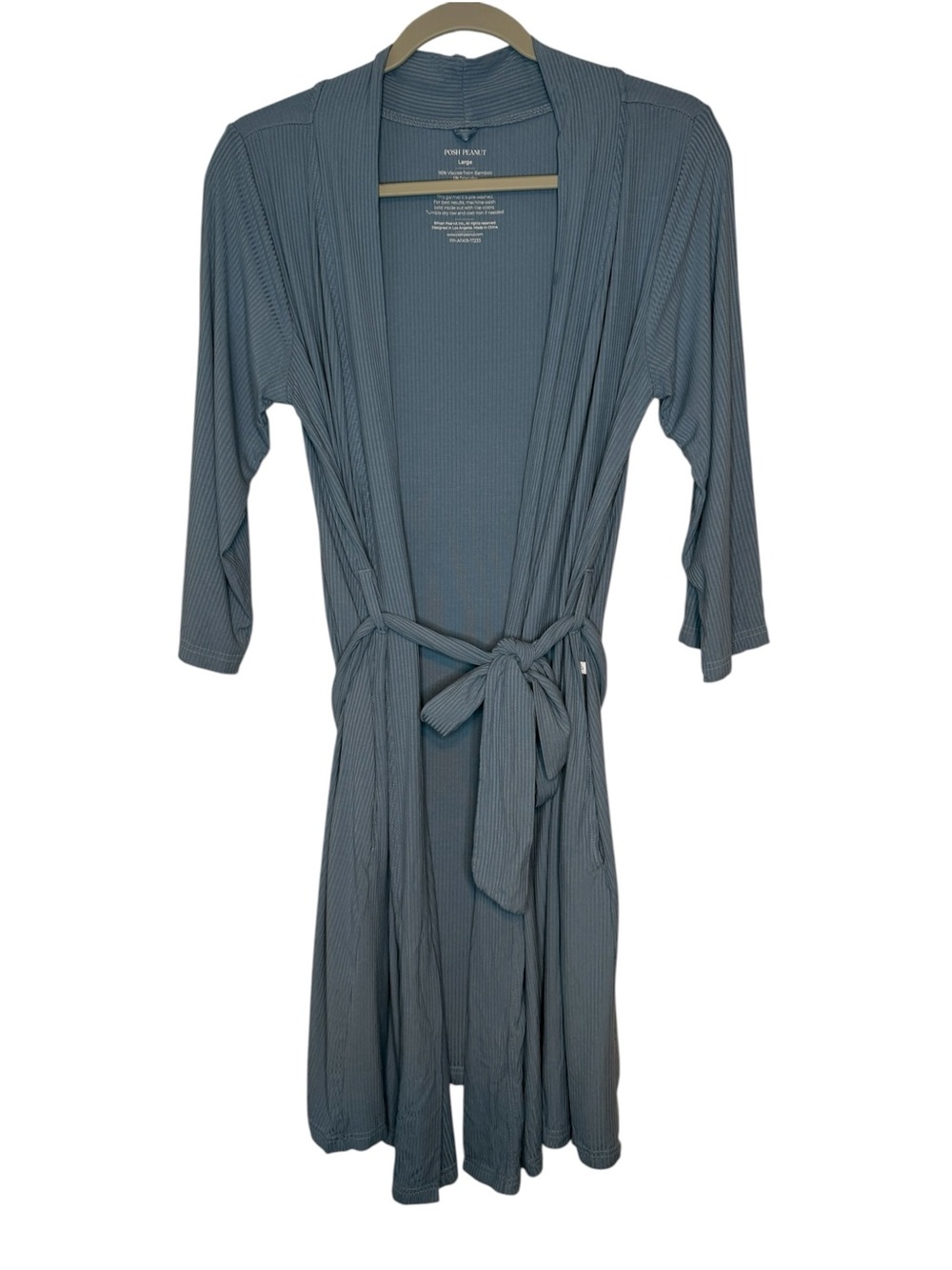 Posh Peanut Ribbed Slate Blue Bamboo Robe Womens Size Large